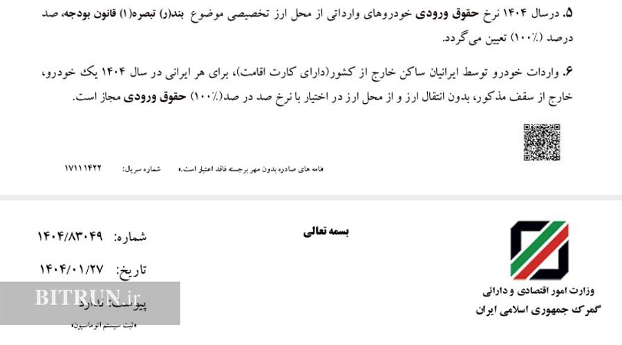 افزایش تعرفه واردات خودرو